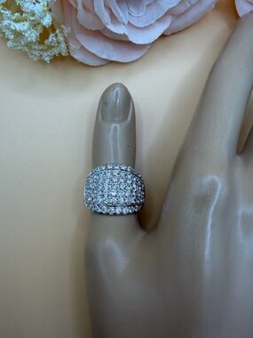 Crystal Pave Dome Statement Ring - Silver Tone